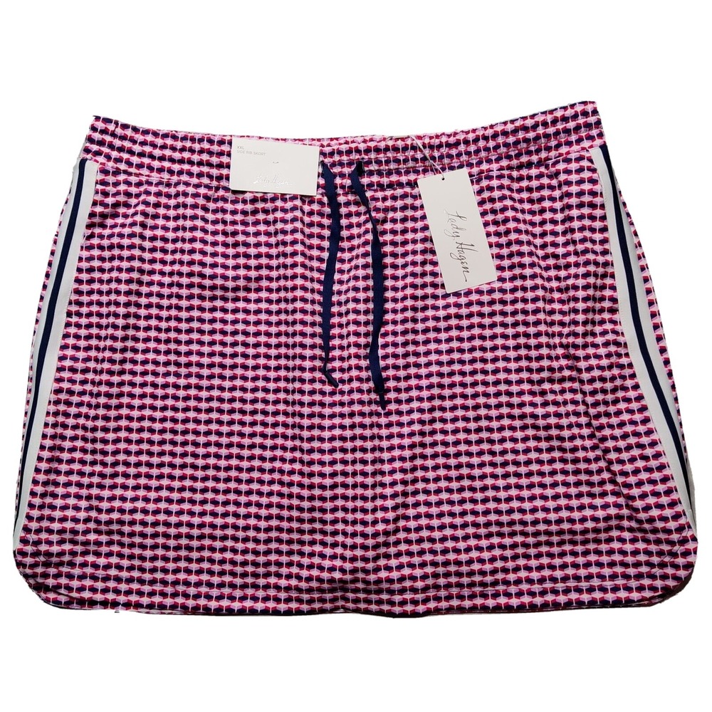 LADY HAGEN WOMEN 2XL Retro Geo Cherry‎ Red 18" Side Rib Golf Short NEW